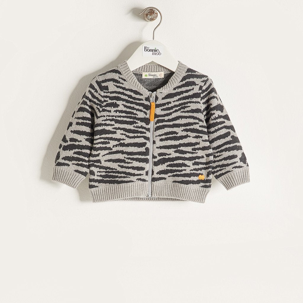 TIMMY | Unisex Baby Knit Tiger Zip Cardigan Grey | The bonnie mob